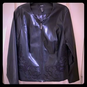 Alfani Women's Floral Appliqué Faux Leather Jacket